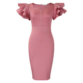 Beaded Ruffle Sleeve Evening Dress