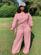 Tie Sleeve Crew Neck Top and Pants Set