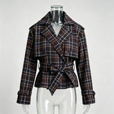 Belted Plaid Cropped Jacket-boutique