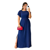 Elegant Solid Color Side Split Maxi Dress