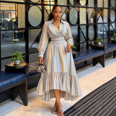 Striped Shirt and Asymmetric Skirt Set