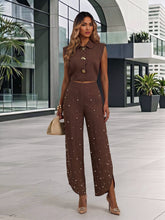 Sleeveless Pearl Wide Leg Pants Set-boutique
