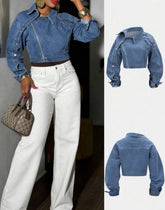 Asymmetric Zip Denim Moto Jacket