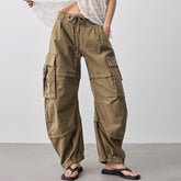 Multi Pocket Curved Leg Twill Cargo Pants