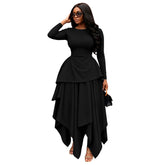 Ruffle Hem Long Sleeve Maxi Dress