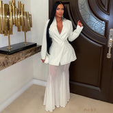 Deep V Blazer and Mesh Mermaid Dress Set