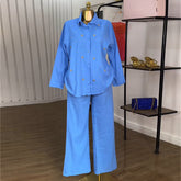 Beaded Collared Shirt and Pants Set