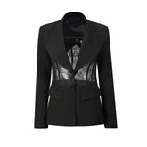 Lace Panel Sculpted Waist Blazer-boutique