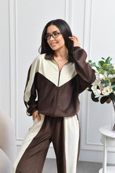 Chevron Color Block Zip Jacket and Pants Set