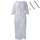 Sequin V Neck Belted Maxi Dress