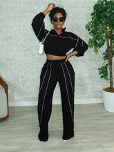 Contrast Stripe Top and Straight Leg Pants Set