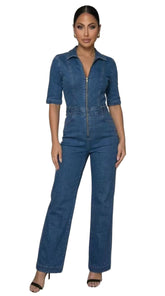 Women's Sleeveless Zip Front Denim Jumpsuit