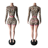 Leopard Print Lace Trim Top and Shorts Set