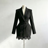 Lace Panel Padded Shoulder Blazer-boutique