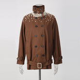 Beaded Stand Collar Relaxed Jacket-boutique