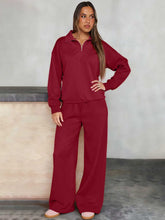Zip Collar Top and Wide Leg Pants Set