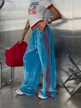 Velvet Side Stripe Drawstring Wide Leg Pants