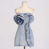 Floral Ruffle Denim Mini Dress