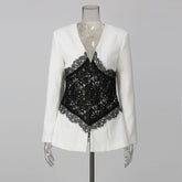 Lace Embroidered V Neck Blazer-boutique
