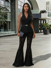 Pearl Top and Lace Flare Pants Set-boutique