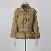 Stand Collar Belted Cropped Trench Coat-boutique