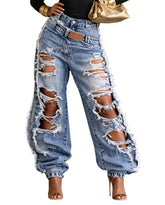 High Waist Double Waistband Jogger Jeans