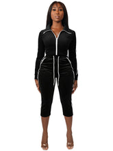 Contrast Stripe Velvet Top and Capri Pants Set
