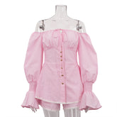 Sexy Off-Shoulder Cinched Waist Lace-Up Top Shorts Set