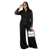 Lace Trim Blazer and Pants Set