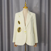 Metal Cutout V Neck Oversized Blazer-boutique