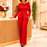 Bow Front Peplum Top and Wide Leg Pants Set
