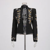 Beaded Embroidered Cropped Black Blazer-boutique