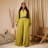 Cropped Shirt and Pleated Pants Set