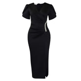 Rhinestone V Neck Evening Maxi Dress
