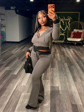 Contrast Waist Hoodie and Flare Pants Set