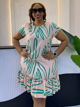 Round Neck Short Sleeve Print Ruffles Casual Midi Dress