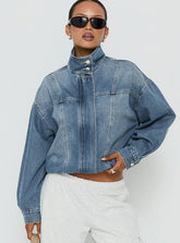 Stand Collar Washed Denim Jacket
