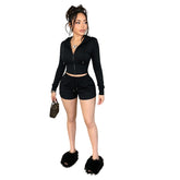 Cropped Zip Hoodie and Drawstring Shorts Set