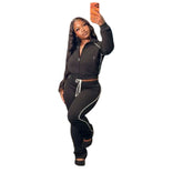 Contrast Piping Zip Hoodie and Pants Set
