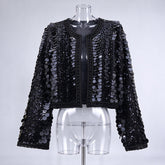 Sequin Beaded Round Neck Crop Jacket-boutique