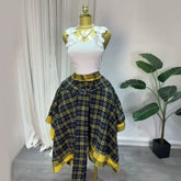 Plaid Tie Waist Asymmetric A Line Skirt