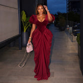 Plus Size Ruched V Neck Maxi Dress