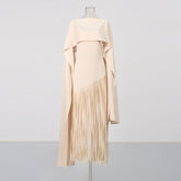 Fringe Cape One Shoulder Maxi Dress-boutique