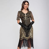 1920s Sequin Fringe Short Sleeve Dress