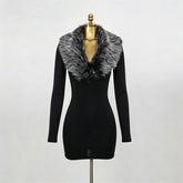 Fur Collar Bodycon Mini Dress