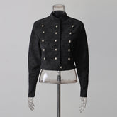 Military Button Stand Collar Crop Jacket-boutique