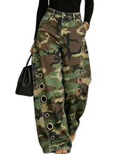 Eyelet Stretch Loose Camouflage Pants