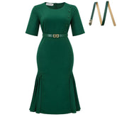 Belted Short Sleeve Bodycon Midi Dress