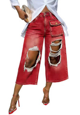 Distressed Gradient Wide Leg Cropped Jeans