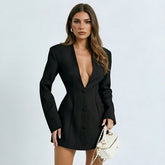 V Neck Long Sleeve Blazer Mini Dress